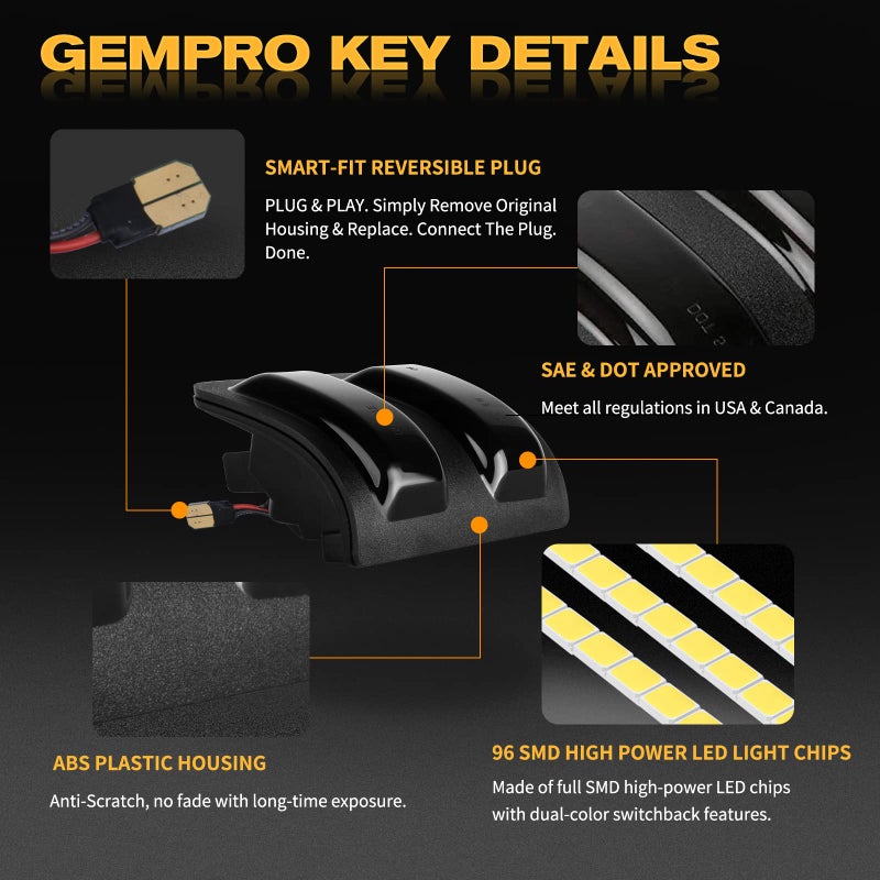 Gempro Sequential LED Side Mirror Marker Switchback Turn Signal Lights Replacement for 2008-2016 Ford F250 F350 F450 F550 Super Duty Mirror Marker Lamps, 2 Packs - Image 5